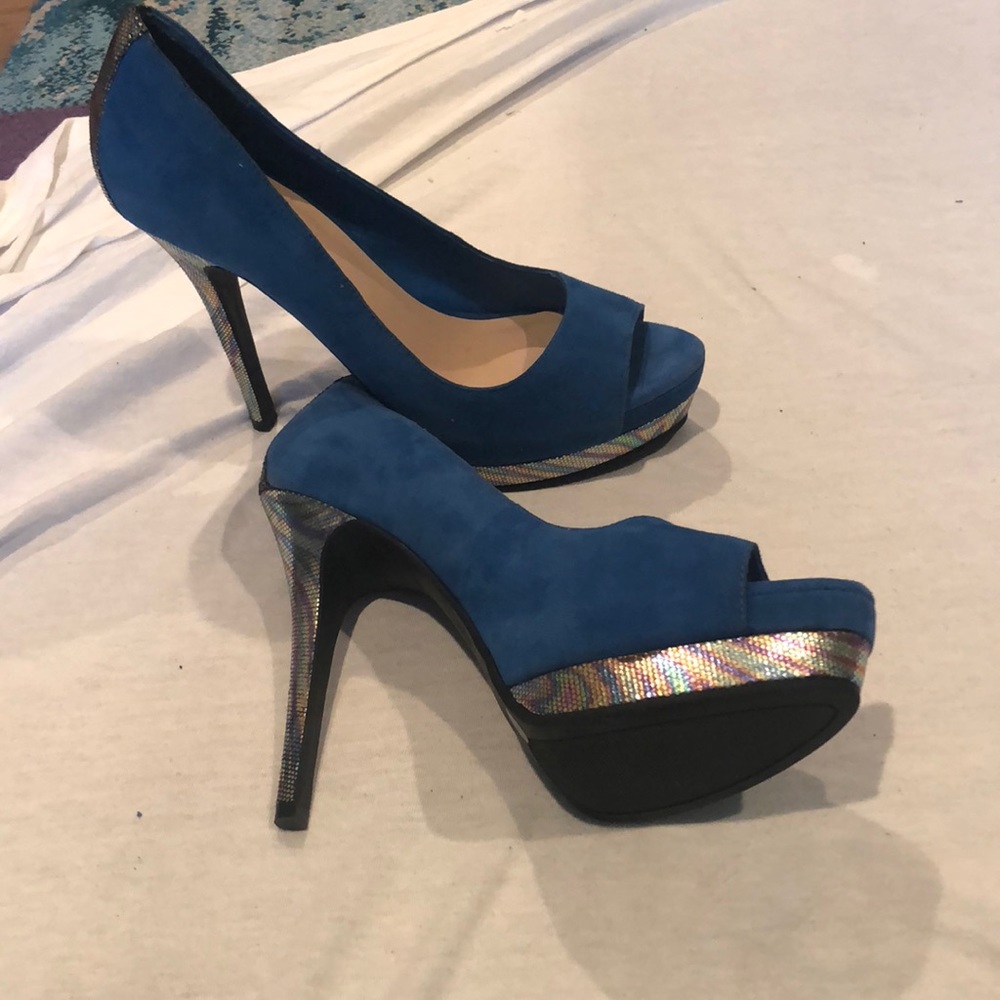 Blue suede high heels